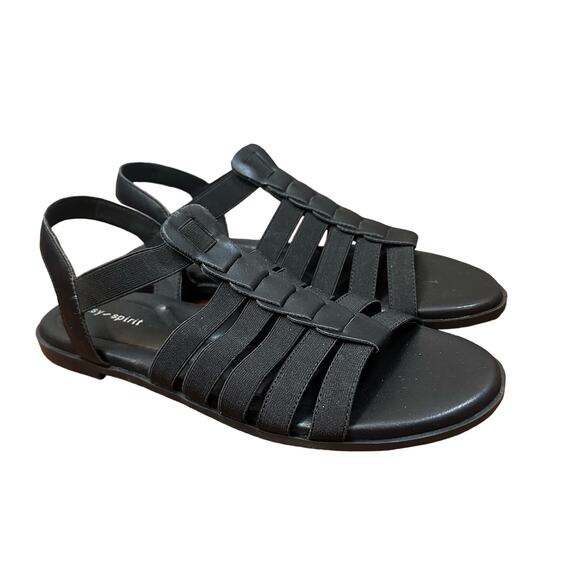 Easy Spirit Black Stretchy Strappy Gadyi Sandals Flats 8 8M Slingback Gladiator - Picture 1 of 8